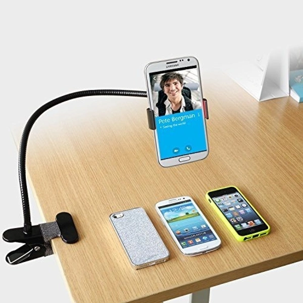 Flexible Mobile Tabletop Stand, Metal Built -for Video, Heavy Duty Foldable Lazy Bracket Clip Mount, Multi Angle Clamp for All Smartphones (Pack of 1) Multi Colour