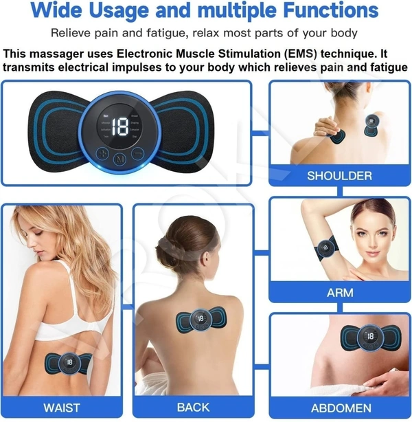 Body Massager Machine for Pain Relief Wireless Massager 8 Mode & 19 Strength Level EMS Massager Mini Massager Butterfly Massager for Shoulder Legs Massage Neck Massager Mini Back Massager