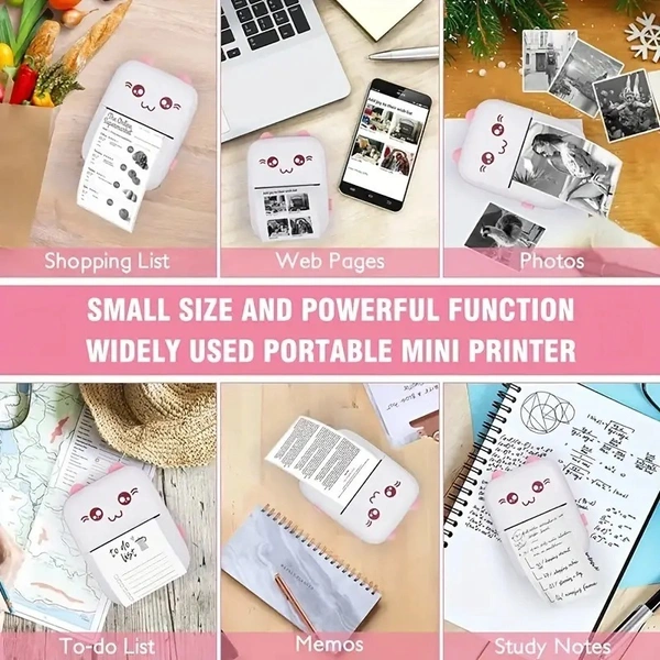 Mini Printer Portable, Pocket Thermal Printer Wireless Smart Printer for Photo Picture Office Receipt Label Note QR Code Inkless Printing with iOS Android APP