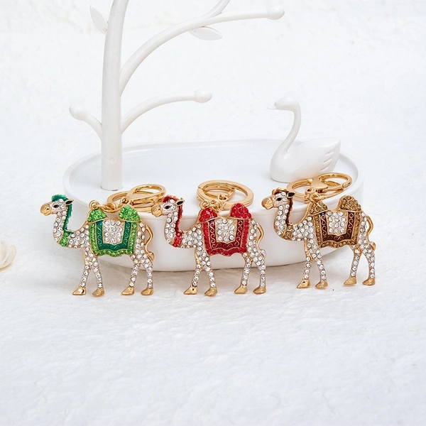 Fashion Jewelry Crystal Camel Keyring | Golden Enamel & Rhinestone Ornament | Alloy Gift Decor