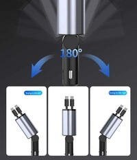 4-in-1 Retractable Super Fast Car Charger with Dual USB Ports for Type-C & iPhone