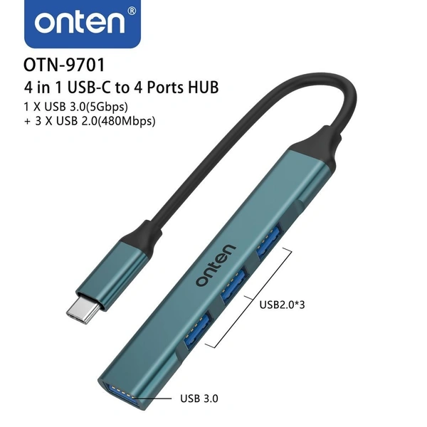 Onten Type-C to 4-Port USB 3.0 Hub – High-Speed Data Transfer & Multi-Device Support