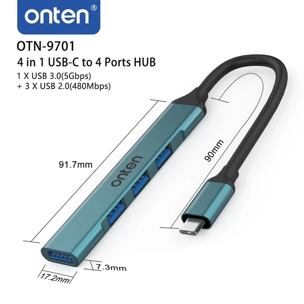 Onten Type-C to 4-Port USB 3.0 Hub – High-Speed Data Transfer & Multi-Device Support