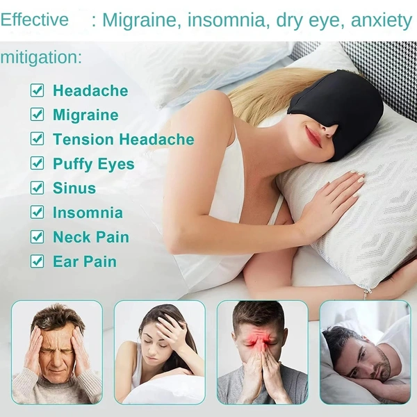 Migraine Relief Hat | Hot & Cold Compress Ice Pack Gel Eye Mask for Effective Migraine Therapy