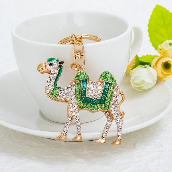Fashion Jewelry Crystal Camel Keyring | Golden Enamel & Rhinestone Ornament | Alloy Gift Decor