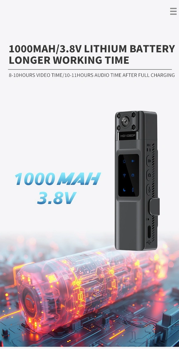 1080P HD Body-Worn Camera with Night Vision | 8-Hour Law Enforcement Recorder, Portable Cam with Rotatable Lens