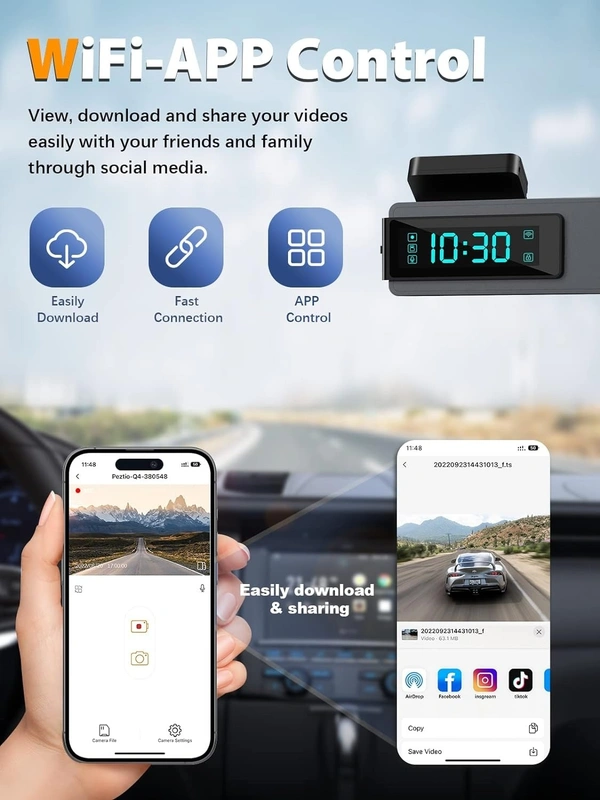 4K Dash Cam with Front and Back Dual Lens | 4K + 1080P Car DVR with WiFi, G-Sensor & Loop Recording