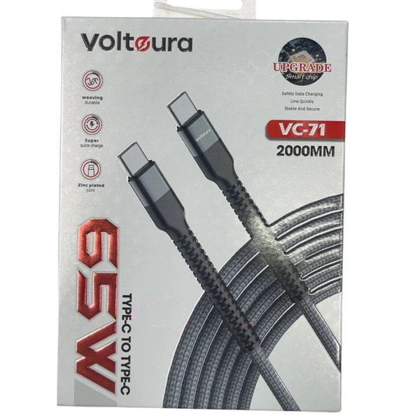 Voltoura VC-71 2000mm Type-C to Type-C Cable – 65W Super Quick Charge, Durable Zinc Plated