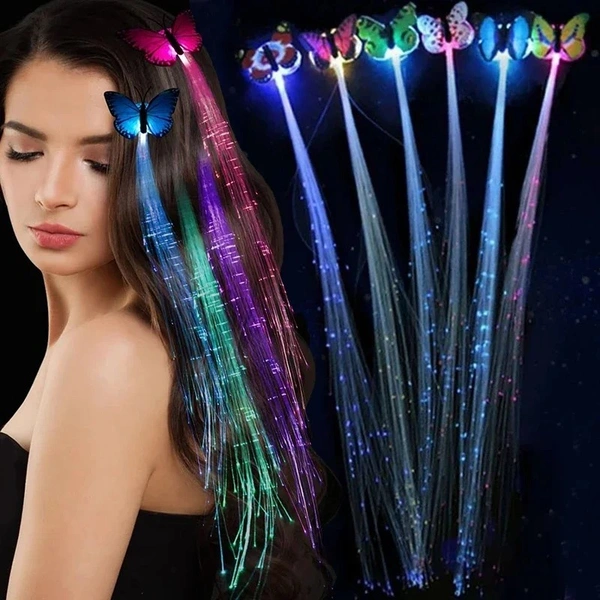 Colorful Butterfly Light Braids Glowing Flash LED Hair Braid Clip Haripin Wigs Ligth Up Party Christmas Hair ( Pack Of 5pcs )