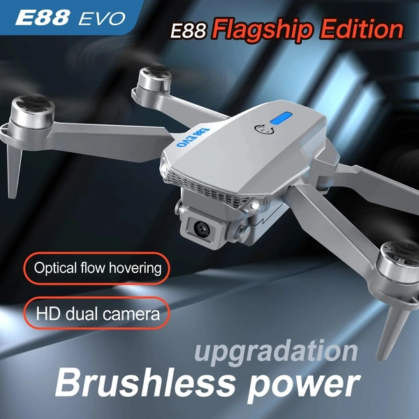Professional E88 EVO Brushless Motor RC Dron Dual Camera Optical Flow Foldable Helicopter Aircraft Quadcopter Drone DUEL CAMERA DUEL BATTERY