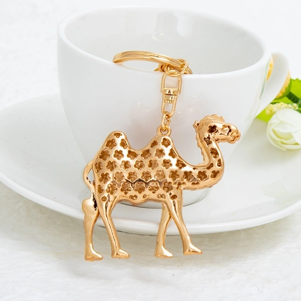 Fashion Jewelry Crystal Camel Keyring | Golden Enamel & Rhinestone Ornament | Alloy Gift Decor