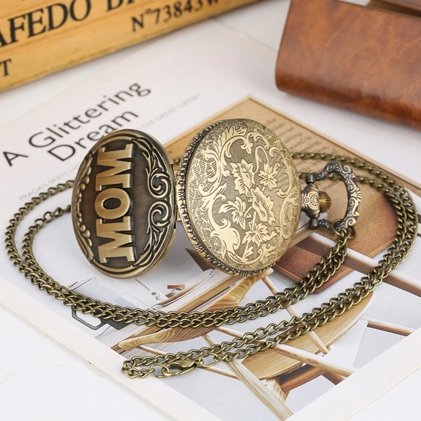 Vintage Steampunk Pocket Watch Necklace Pendant | Family Souvenir Gift for Mom Clock