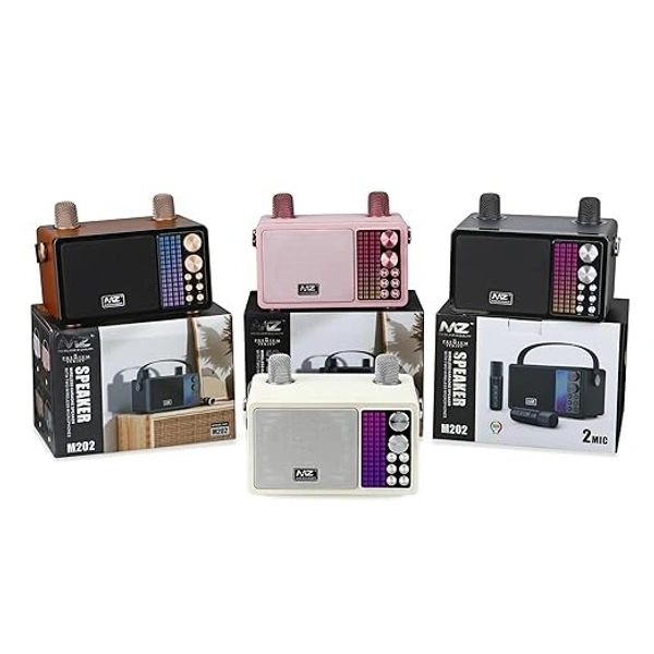 MZ M202 Portable Bluetooth Speaker Brown | Dynamic Sound Quality with 2 Wireless mics Light Weight Speaker