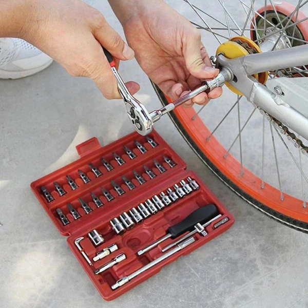 46Pcs Socket Bits Set Ratchet Wrench Metric Tools Kit For Automotive Repair Household