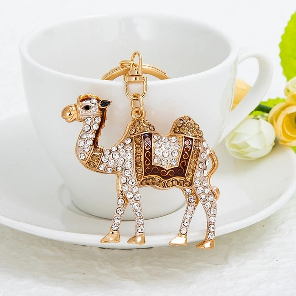 Fashion Jewelry Crystal Camel Keyring | Golden Enamel & Rhinestone Ornament | Alloy Gift Decor