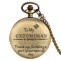 To My Groomsman - Thank You Pocket Watch | Vintage Bronze & Black Quartz Timepiece | Wedding Gift Clock