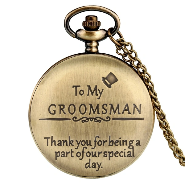 To My Groomsman - Thank You Pocket Watch | Vintage Bronze & Black Quartz Timepiece | Wedding Gift Clock