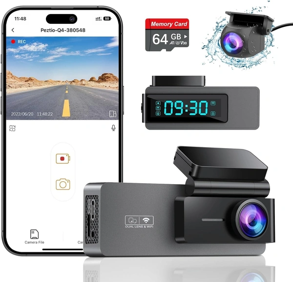 4K Dash Cam with Front and Back Dual Lens | 4K + 1080P Car DVR with WiFi, G-Sensor & Loop Recording