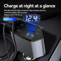 4-in-1 Retractable Super Fast Car Charger with Dual USB Ports for Type-C & iPhone