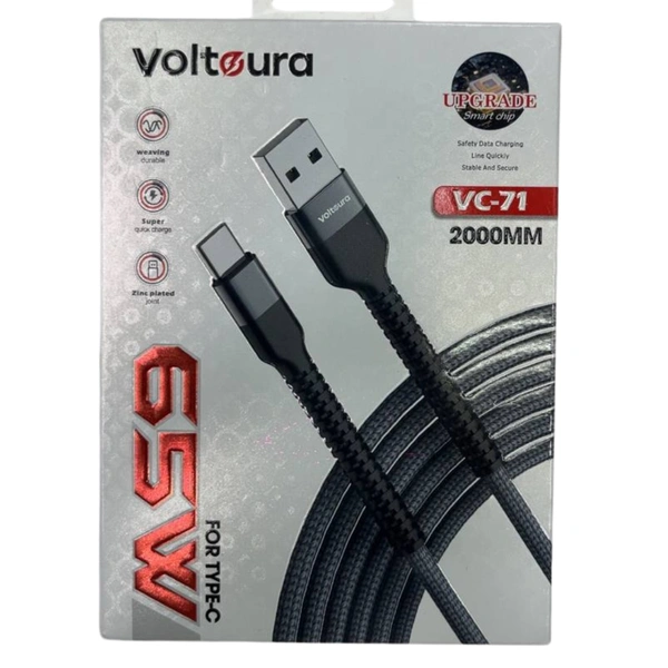 Voltoura VC-71 2000mm Type-C Cable – 65W Super Quick Charge, Durable & Zinc-Plated