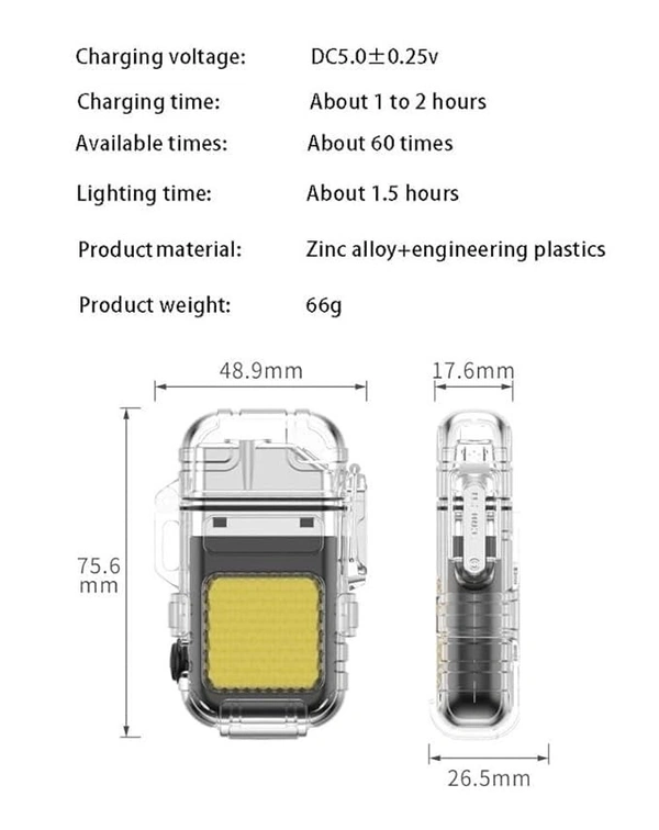 Rechargeable Coil Lighter with LED Light – Windproof, USB Charging, Camping & Outdoor Use