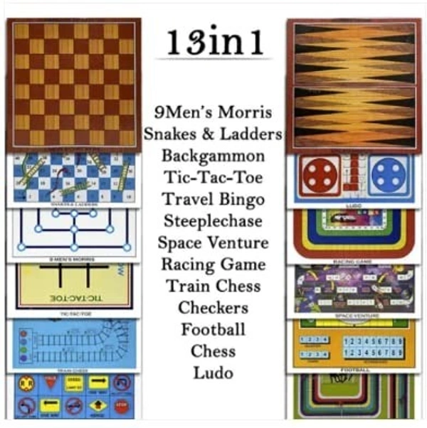 Premium Products Magnetic 13 in 1 Family Fun Indoor & Outdoor Board Games for Kids | Snakes & Ladders, Tic-Tac-Toe, Space Venture, Ludo, Chess, Football, Checkers, Travel Bingo & Many More