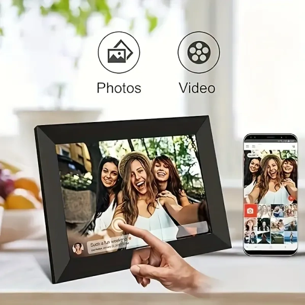 10 Inch Smart Wi-Fi Digital Photo Frame with IPS Touchscreen, Free App, Slideshow & Weather