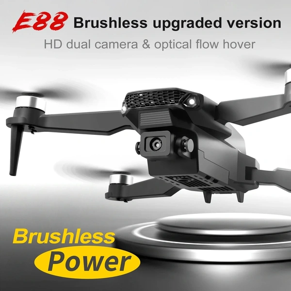 Professional E88 EVO Brushless Motor RC Dron Dual Camera Optical Flow Foldable Helicopter Aircraft Quadcopter Drone DUEL CAMERA DUEL BATTERY
