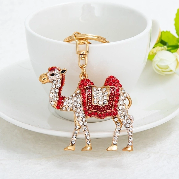 Fashion Jewelry Crystal Camel Keyring | Golden Enamel & Rhinestone Ornament | Alloy Gift Decor