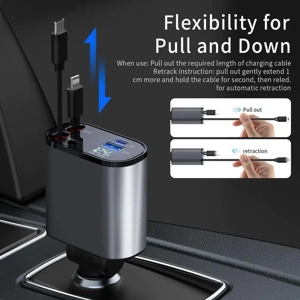 Avyukta 4 In 1 Retractable Car Charger 120W