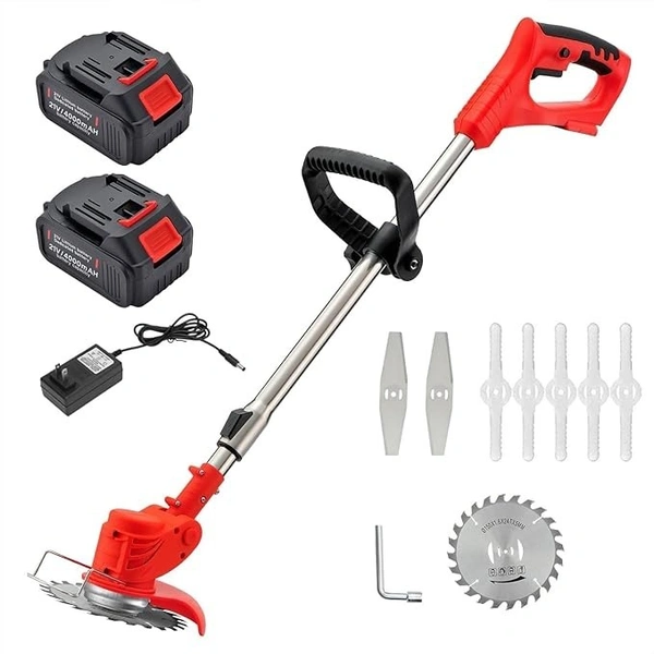 Electric Cordless Grass Trimmer with Dual Blades, Lightweight Rechargeable Weed Cutter for Garden & Lawn
