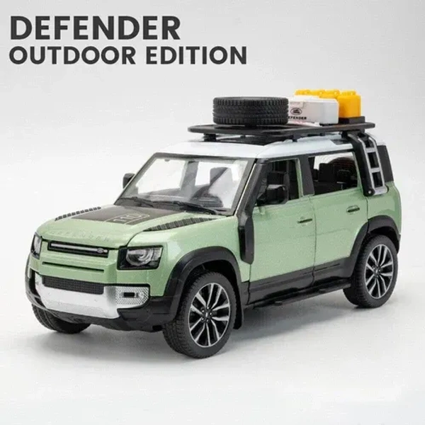 BIG SIZE DEFENDER CAMPING 1:24 DIECAST METAL PULLBACK TOY CAR WITH OPENABLE DOORS & LIGHT