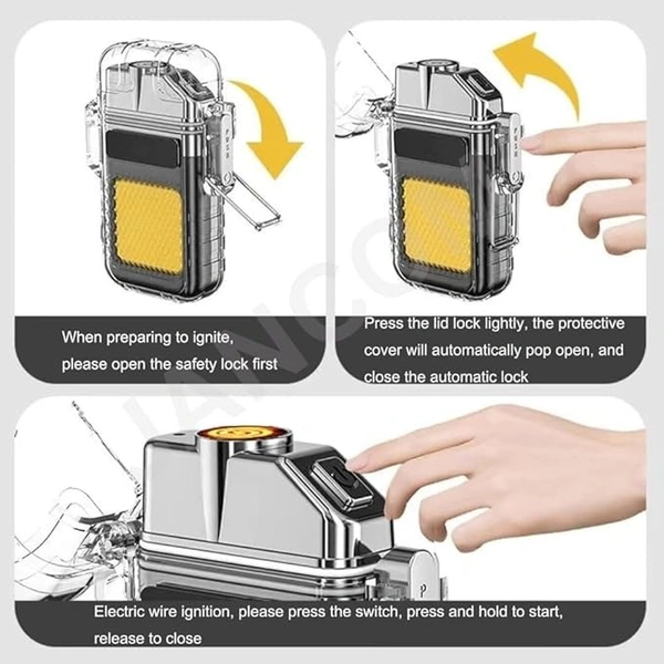 Rechargeable Coil Lighter with LED Light – Windproof, USB Charging, Camping & Outdoor Use