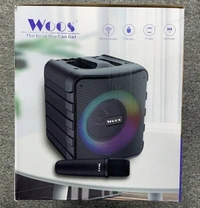 Woos WS-411M Portable RGB Speaker with Wireless Mic, 4-Inch Woofer, 1500mAh Battery