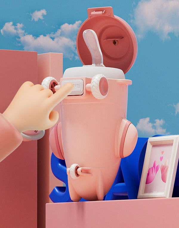 3D Cartoon Unique Airplane Tritan Plastic Cup with Straw Portable Carrier Travel Car Baby Drinking Bottle