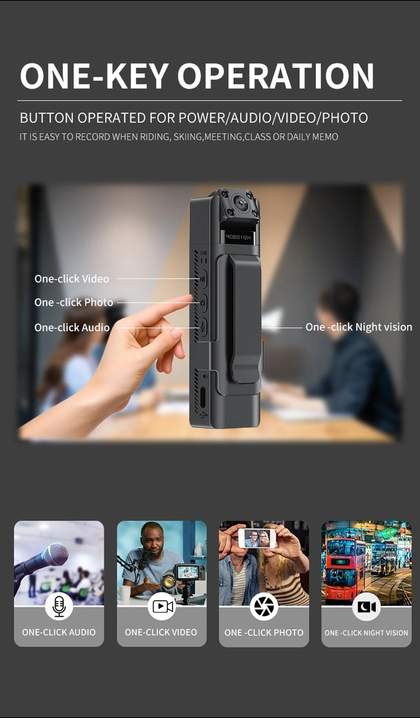 1080P HD Body-Worn Camera with Night Vision | 8-Hour Law Enforcement Recorder, Portable Cam with Rotatable Lens