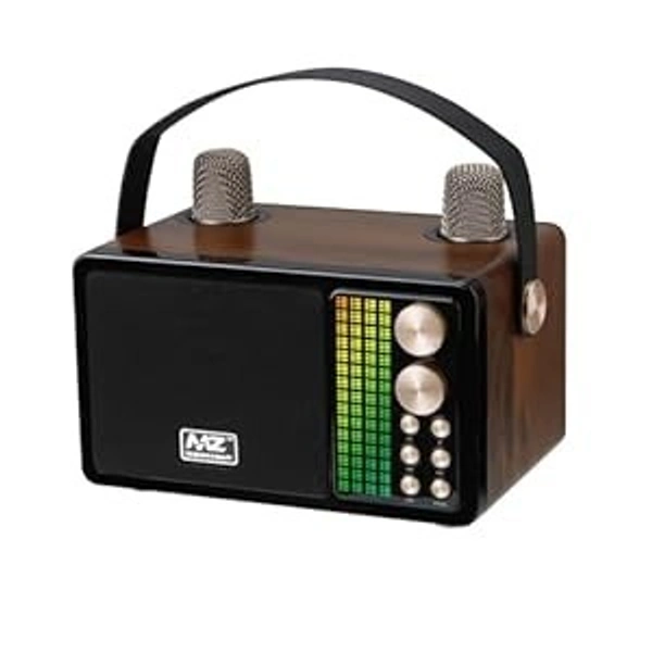 MZ M202 Portable Bluetooth Speaker Brown | Dynamic Sound Quality with 2 Wireless mics Light Weight Speaker