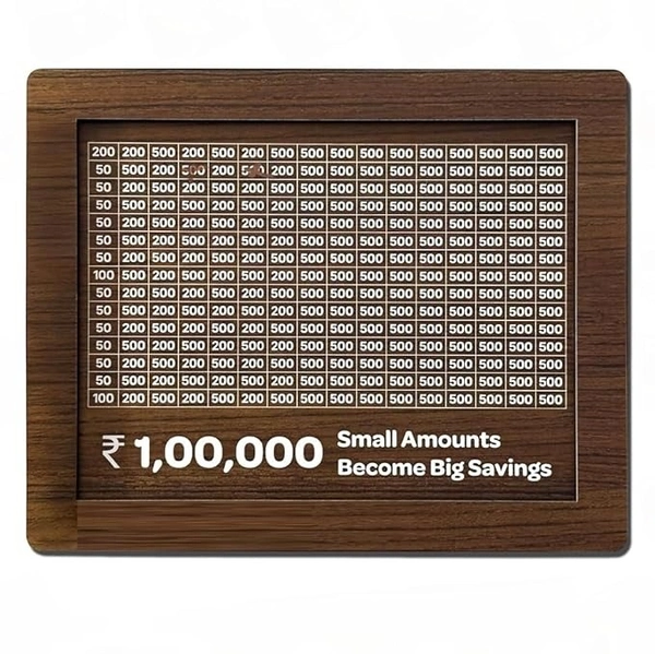 Wooden Money Saving Box – ₹1,00,000 Goal Piggy Bank with Tracker | Savings Chart for Kids & Adults