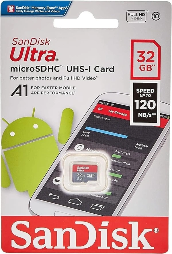 SanDisk Ultra 32 GB microSD UHS-I – 120 MB/s High-Speed Memory Card for Action camera  | 1-Year Warranty