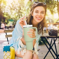 40 oz Tumbler with Handle | Stainless Steel Insulated Tumblers with Lids and Straw | Insulated Travel Mug Iced Coffee Cup