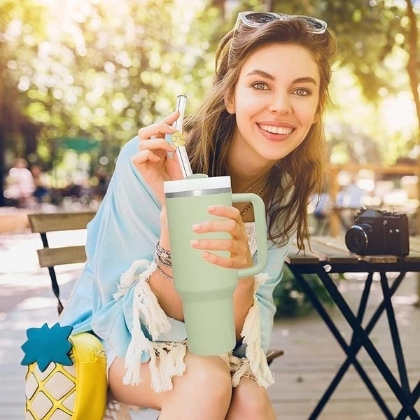 40 oz Tumbler with Handle | Stainless Steel Insulated Tumblers with Lids and Straw | Insulated Travel Mug Iced Coffee Cup