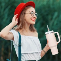 40 oz Tumbler with Handle | Stainless Steel Insulated Tumblers with Lids and Straw | Insulated Travel Mug Iced Coffee Cup