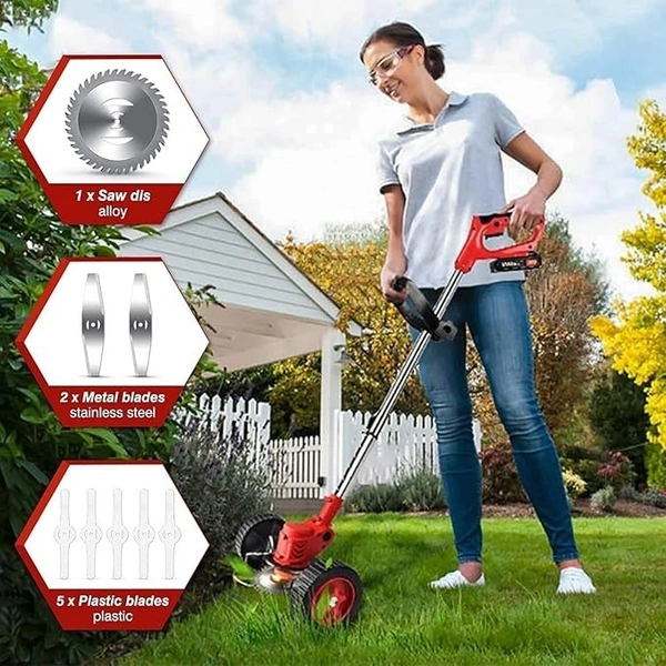 Electric Cordless Grass Trimmer with Dual Blades, Lightweight Rechargeable Weed Cutter for Garden & Lawn
