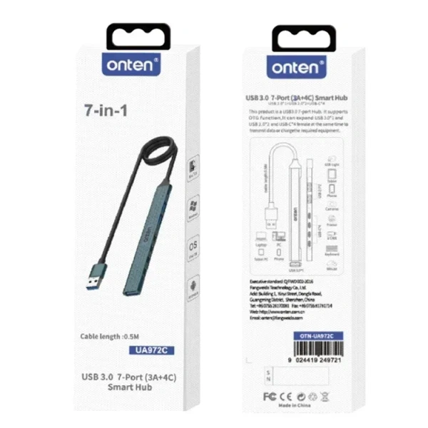Onten UA972C 7-in-1 USB Hub – Expand Your Connectivity with High-Speed Ports​