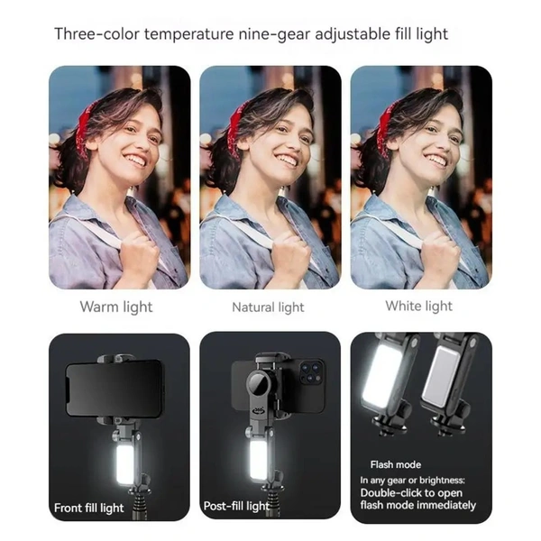 Q18 Desktop Gimbal Selfie Stick Tripod Stabilizer With Fill Light Remote Following Foldable For IPhone Xiaomi Live Broadcast
