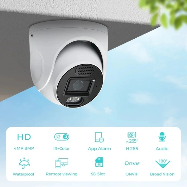 8MP 4K 2.8mm Wide Angle POE IP Surveillance Camera Night Vision Metal Vandal-proof NVR Security System