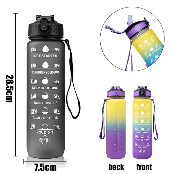 Portable Water Bottle Motivational Sports Water bottle with Time Marker Leak-proof Cup for Outdoor Sport Fitness 1 LITER