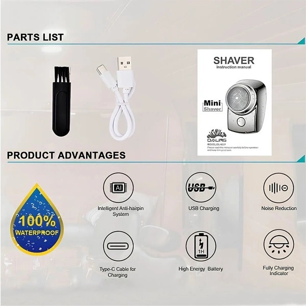 DL-9231 Perfect Mini Portable Shaver | Compact Rechargeable Electric Shaver