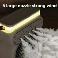 Multi-Function Fan Humidifier with 5-Speed Wind, 5-Hole Spray, LED Light, Timer, and Large Water Tank