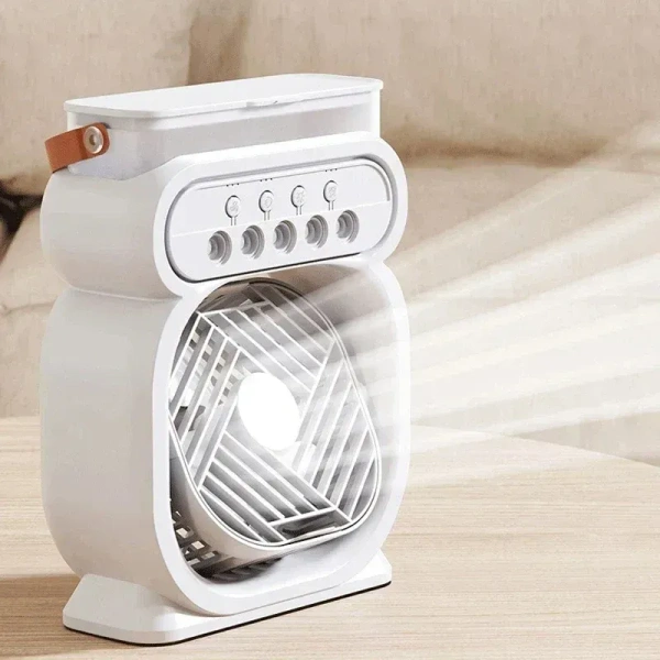 Multi-Function Fan Humidifier with 5-Speed Wind, 5-Hole Spray, LED Light, Timer, and Large Water Tank